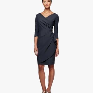 Alex Evenings Dark Blue Long Sleeve Dress